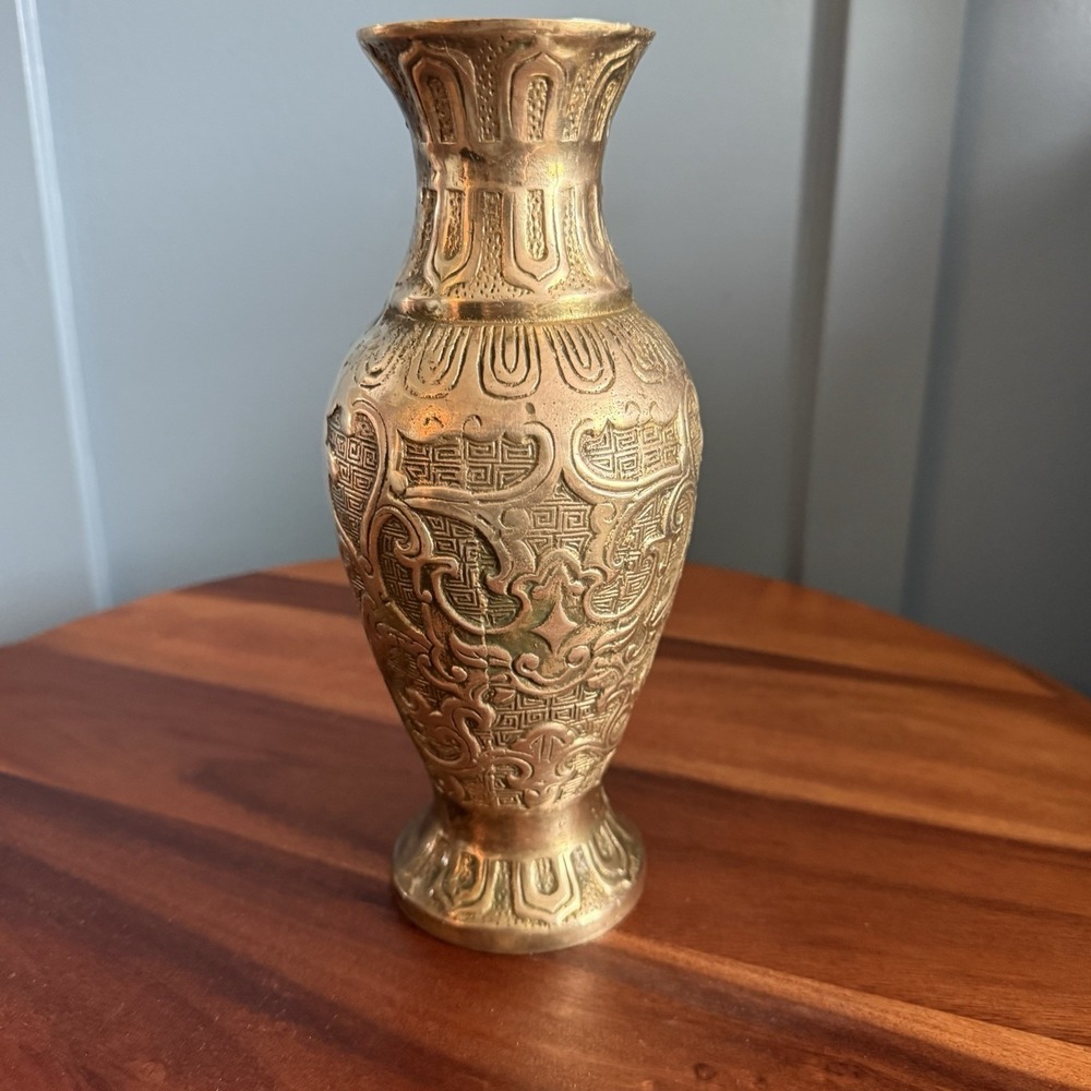 Heavy Cast Brass Asian Inspired Sculptural Vase Form Open Bottom 9" - Picture 8 of 13